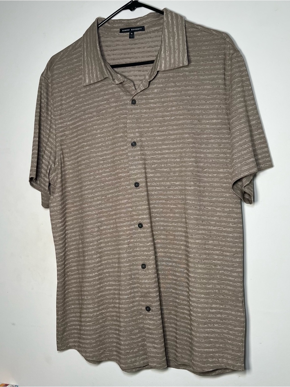 Robert Barakett XL Beige Textured Stripe Knit Button Front Polo Shirt Mens - Picture 4 of 16